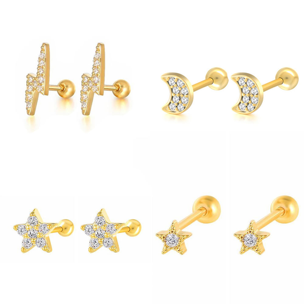 Body Jewelry Flat Back - 스타 문 연골 스터드 귀걸이 한국