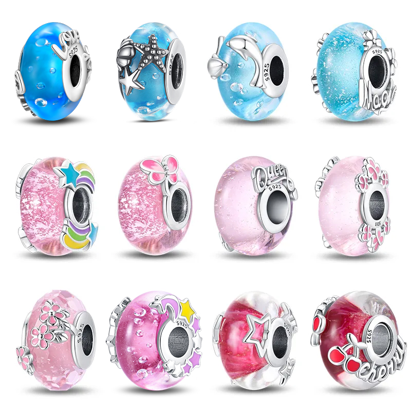 Body Jewelry Charms - 925 스털링 실버 다채로운 꽃 깃털
