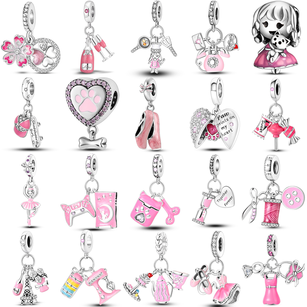 Body Jewelry Charms - 실버 핑크 발레 슈즈 발레 세트,