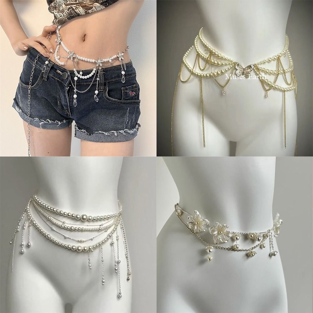 Body Jewels - 패션 우아한 진주 허리 체인 허리